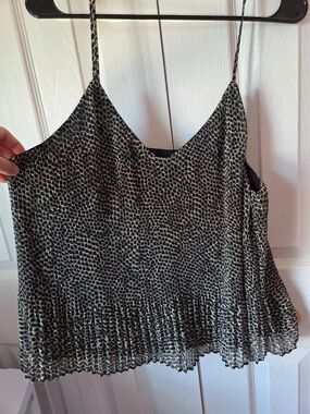 Topshop Black and White Pleated Spaghetti Strap Cami